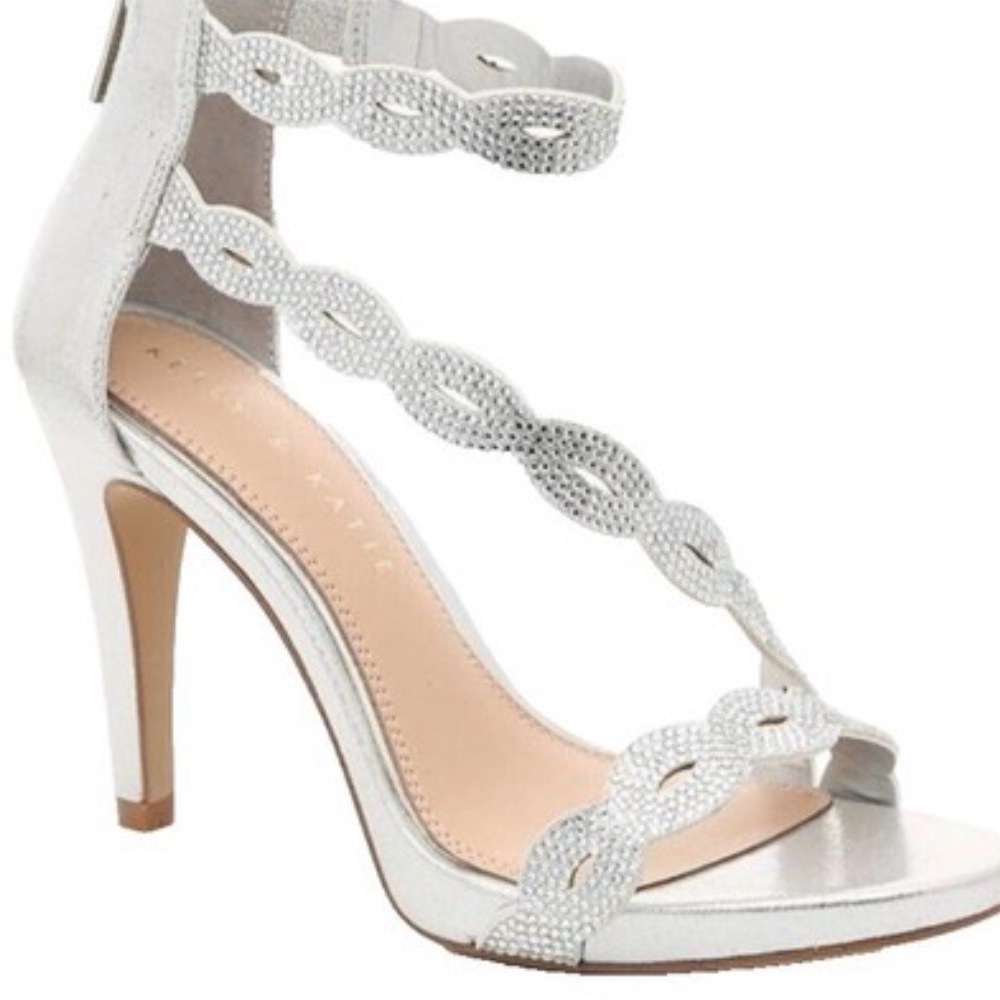 Kelly & Katie Silver Crystal Scalloped T-Strap Stiletto Sandals
